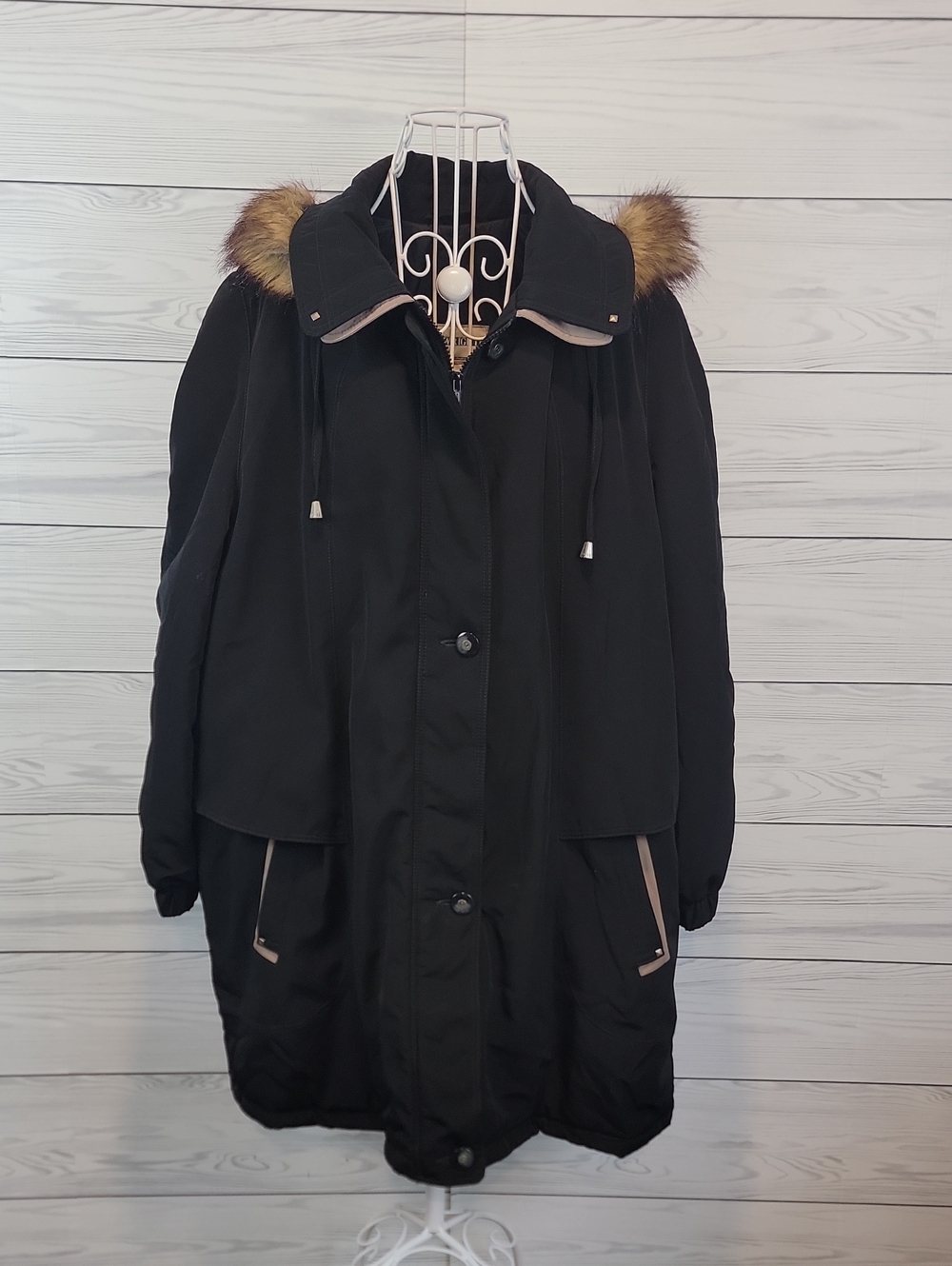 Fitz-Wright Winter Parka Black Faux-Fur Trim Hooded Jacket Womens Size 2X